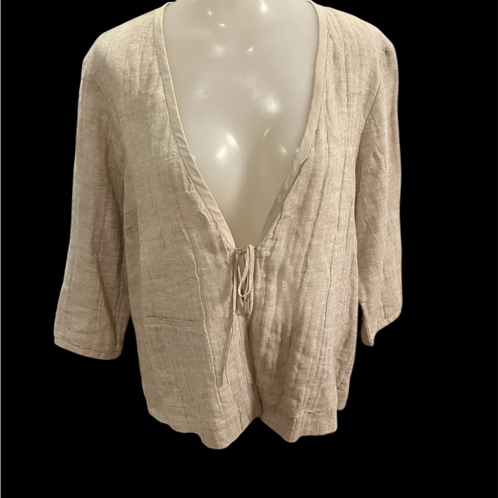Eileen Fisher Natural Beige Open Front Linen Cardigan